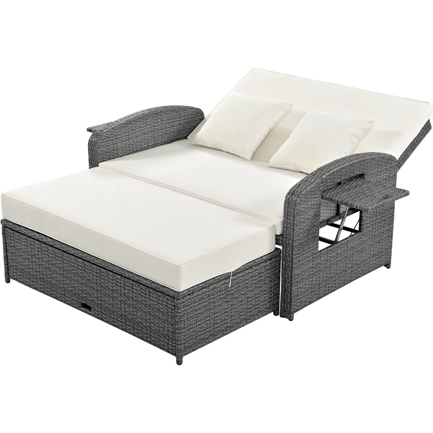 PE Wicker Rattan Double Chaise Lounge