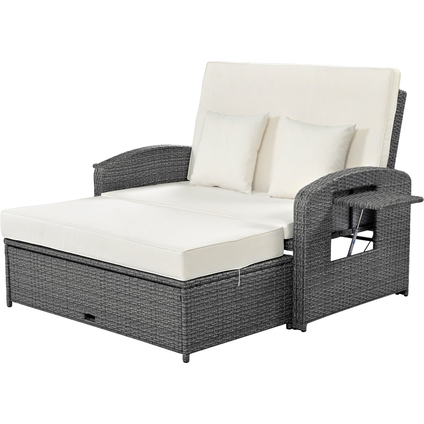 PE Wicker Rattan Double Chaise Lounge