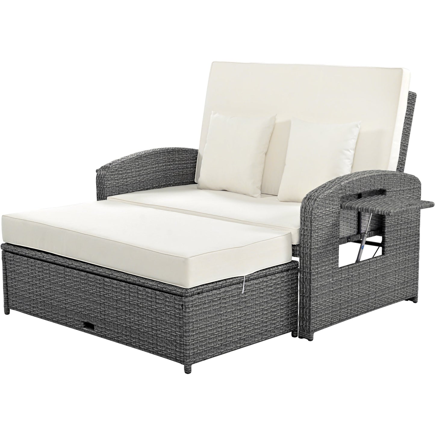 PE Wicker Rattan Double Chaise Lounge