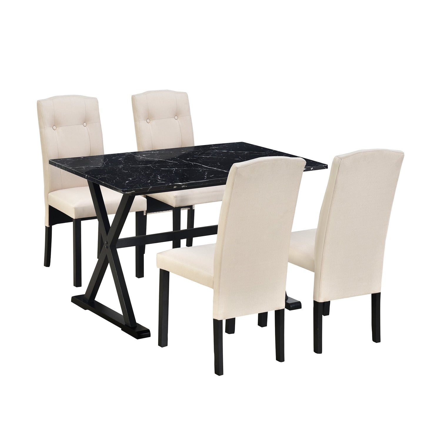 Solid Wood Faux Marble Tabletop set