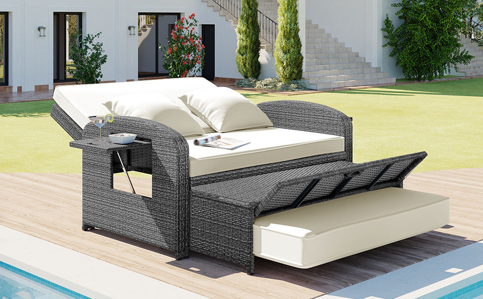 PE Wicker Rattan Double Chaise Lounge