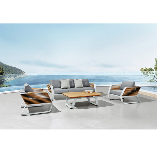 Wing Aluminum Teak Patio Sofa