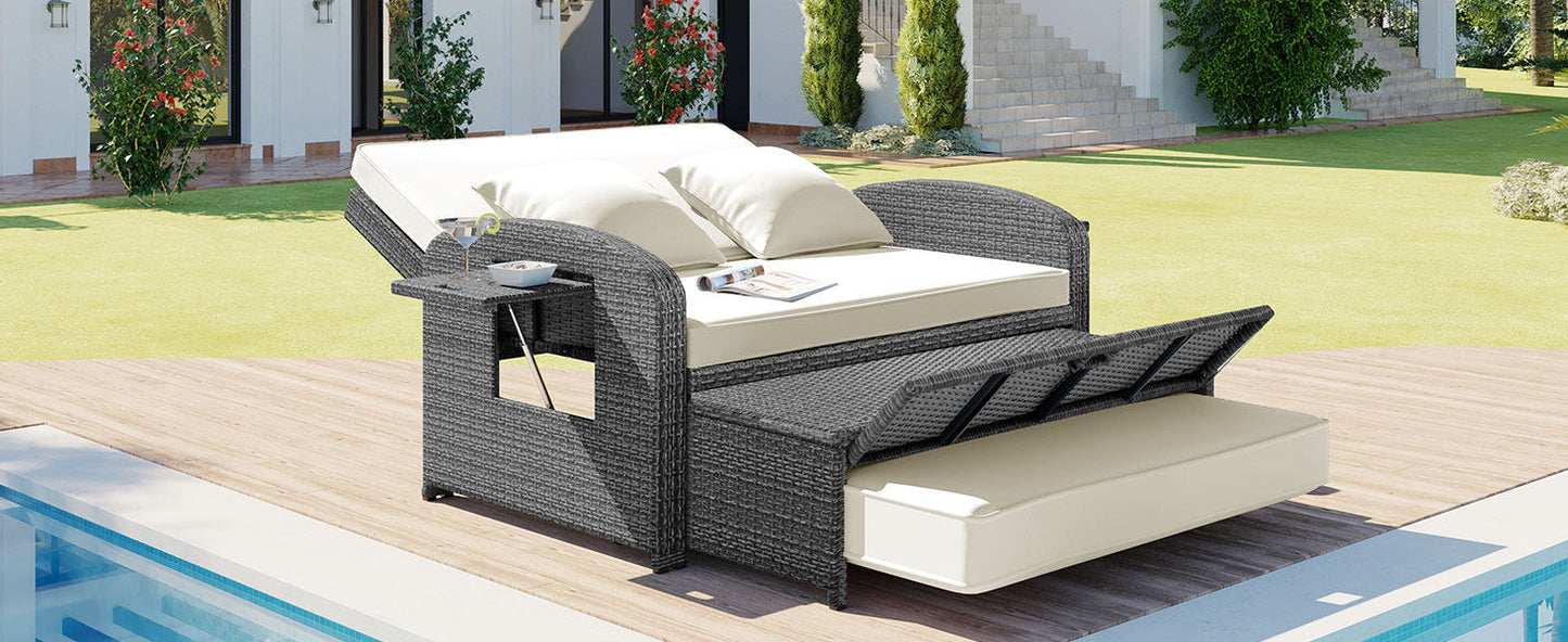 PE Wicker Rattan Double Chaise Lounge