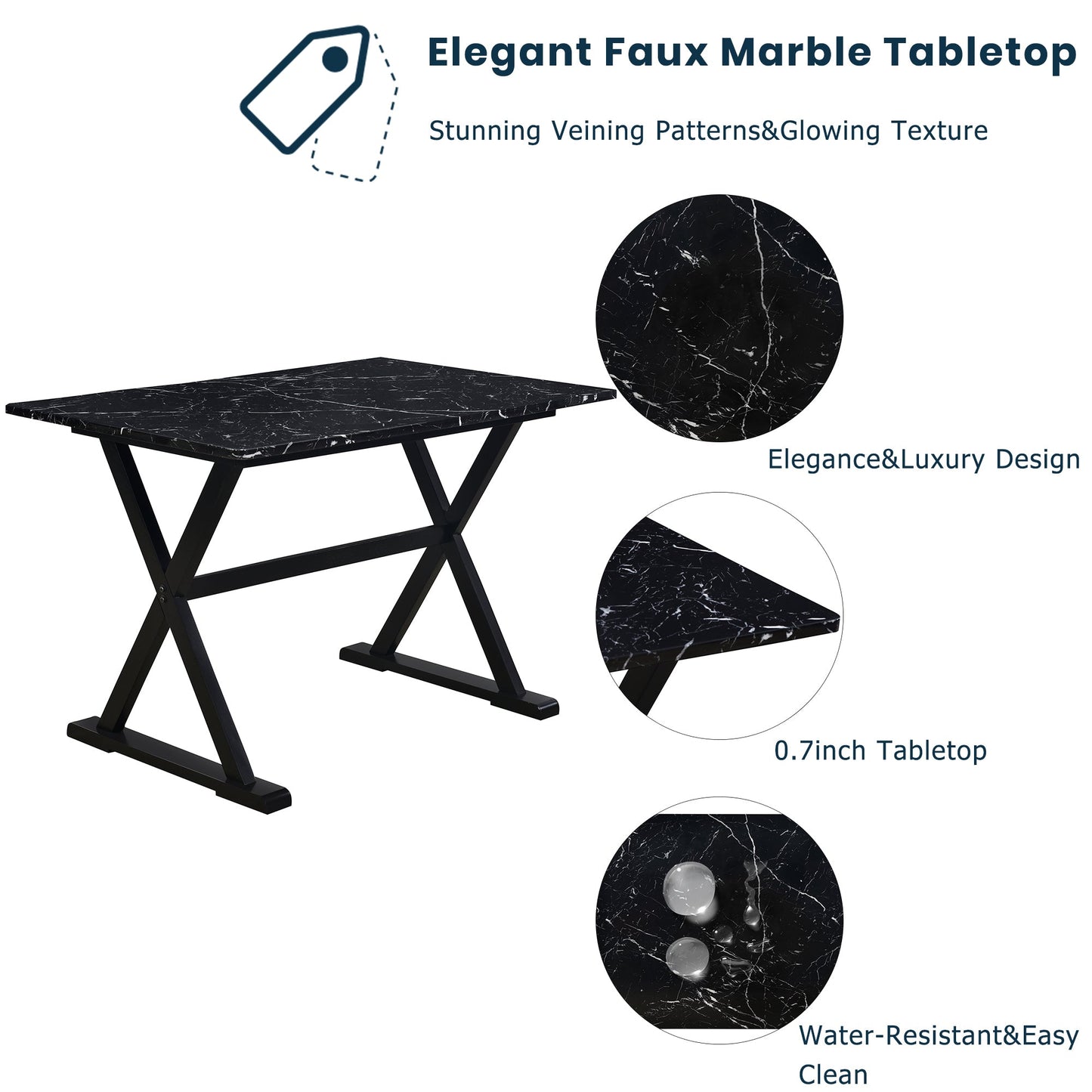 Solid Wood Faux Marble Tabletop set