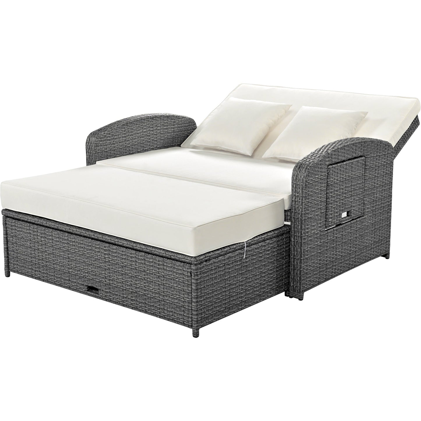 PE Wicker Rattan Double Chaise Lounge