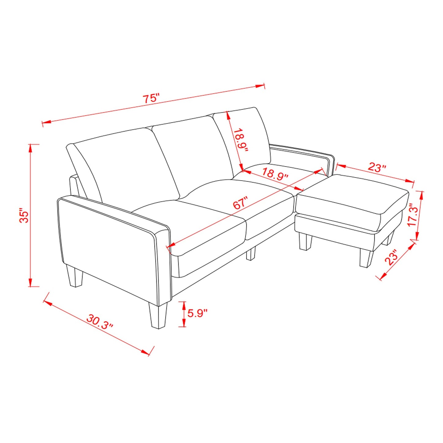 Reversible chaise sofa