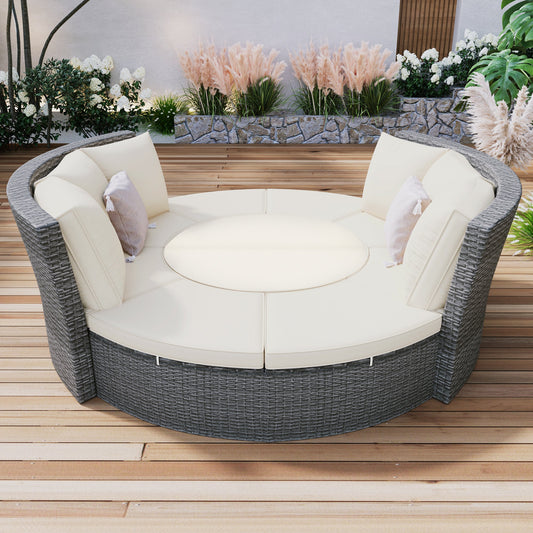 Round Rattan Sectional Sofa Set