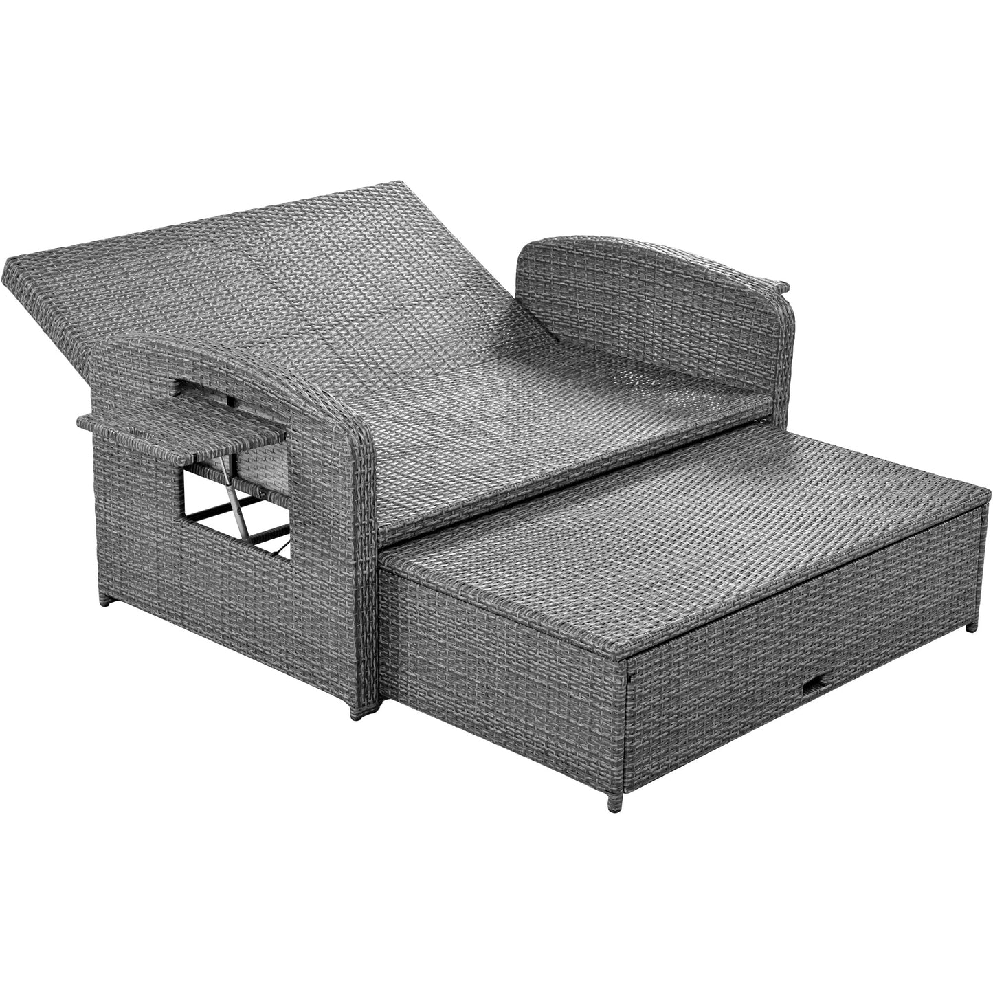 PE Wicker Rattan Double Chaise Lounge